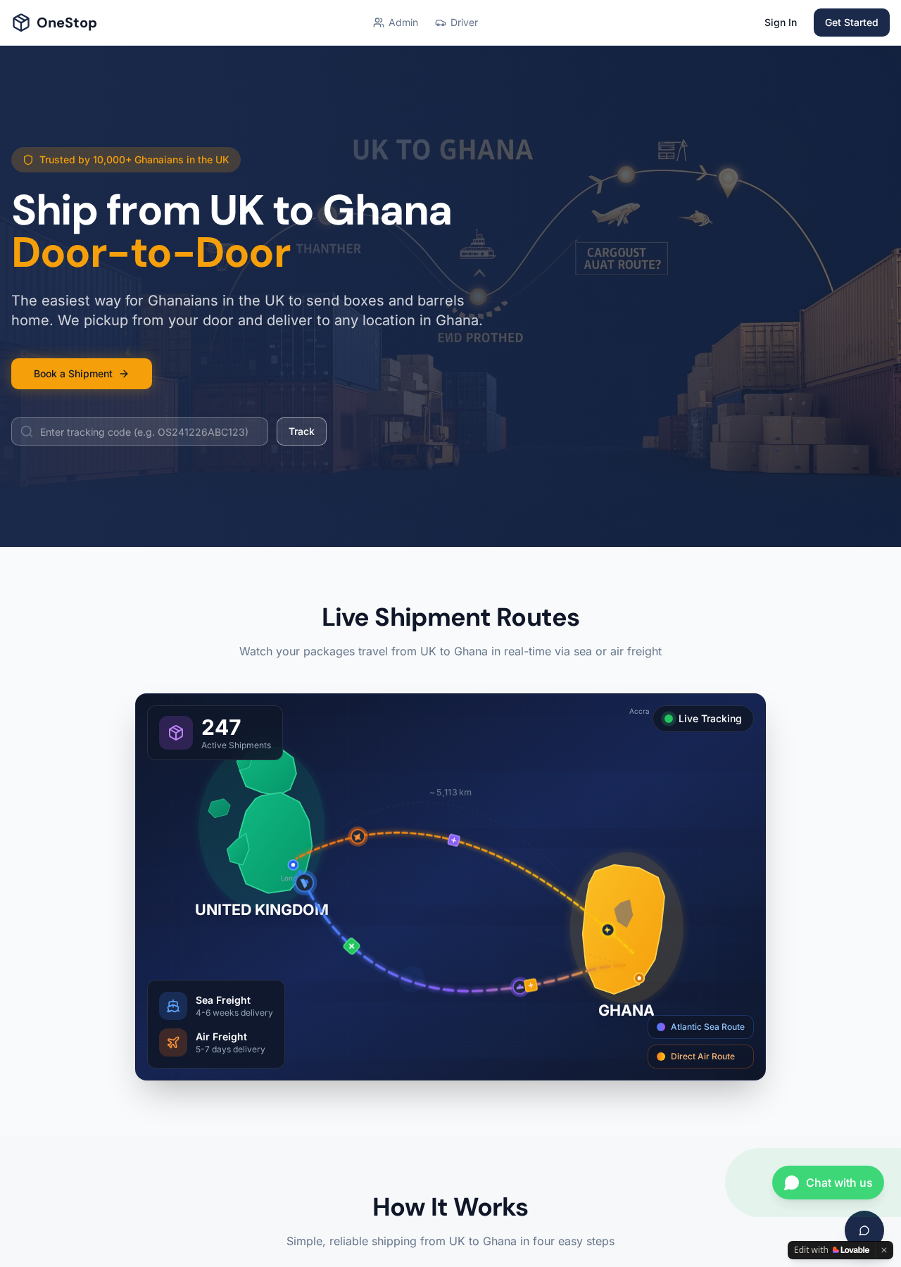 OneStop Shipping website preview