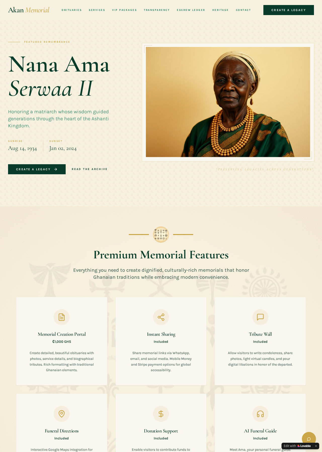 Akan Memorial website preview
