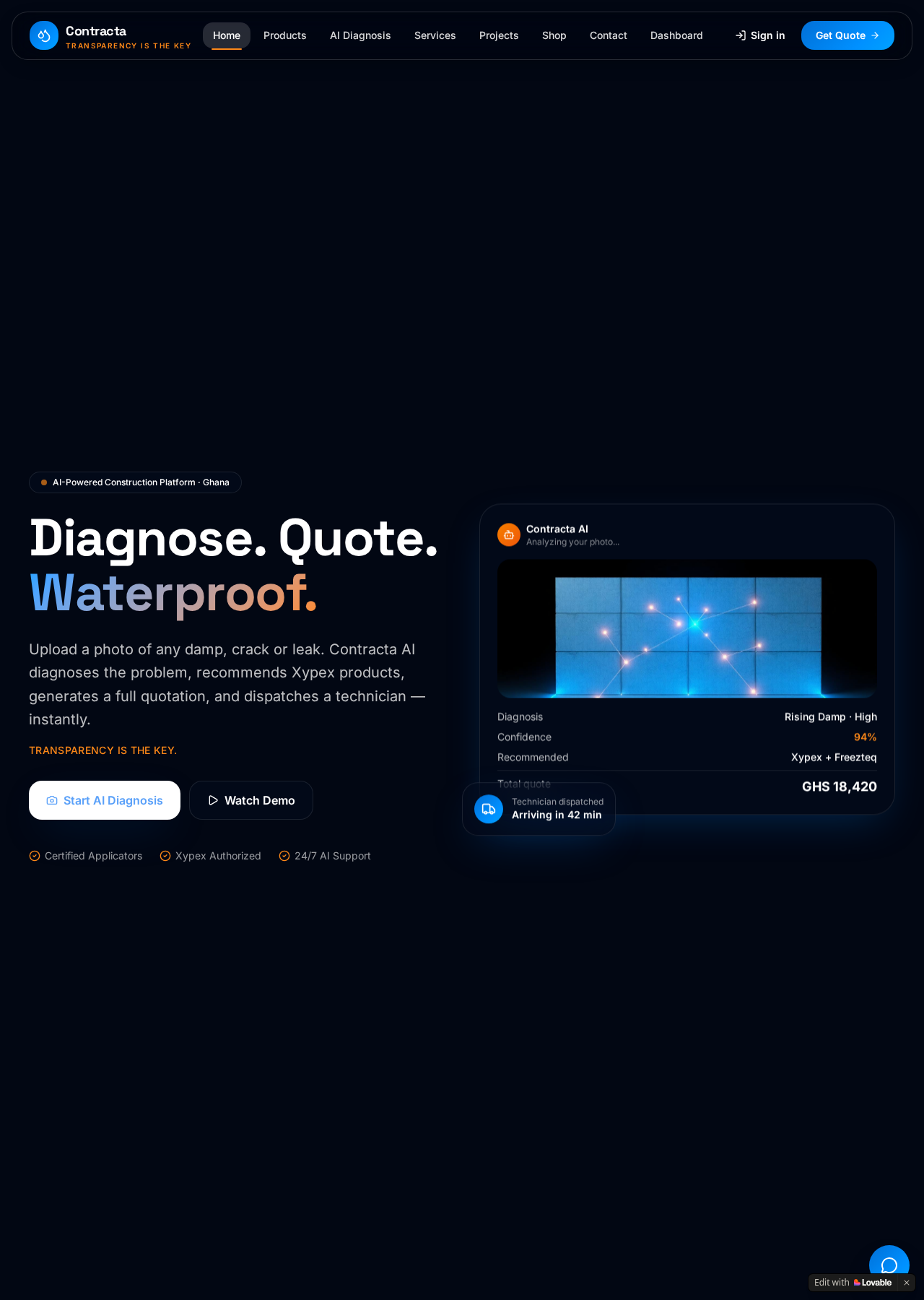 Contracta website preview