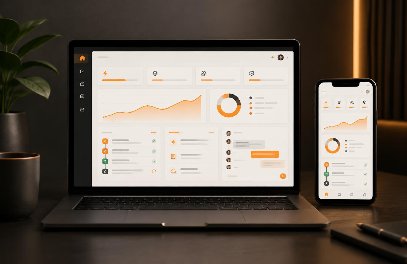 Illustrative software interface on a laptop and mobile phone